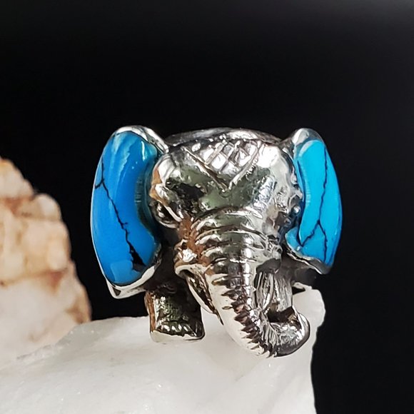 GG Unique Jewelry Jewelry - Solid Silver 925 Ring Natural Turquoise Elephant